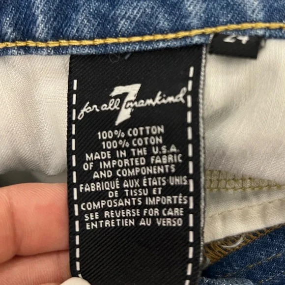 7 For All Mankind Distressed Raw Hem Frayed Denim Jean Mini Skirt Size 24 - Picture 11 of 14